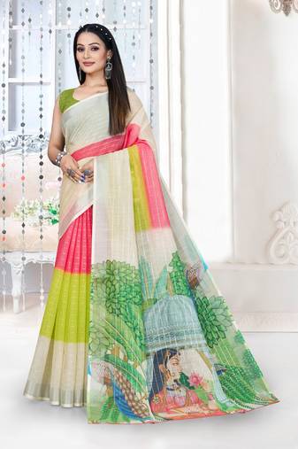  MultiDigital Printed Saree With Blouse Piece 