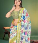  Perrot Green Digital Printed Saree With Blouse Piece 