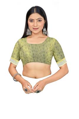  Perrot Green Digital Printed Saree With Blouse Piece  4