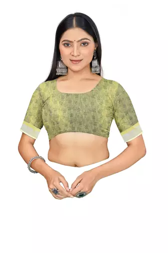  Perrot Green Digital Printed Saree With Blouse Piece 