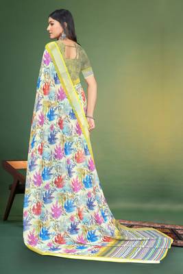  Perrot Green Digital Printed Saree With Blouse Piece  5
