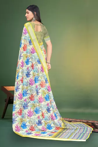  Perrot Green Digital Printed Saree With Blouse Piece 