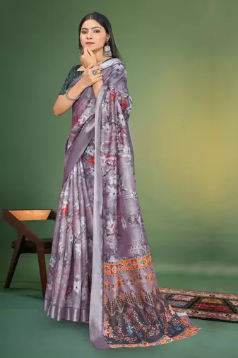  Clay Digital Printed Saree With Blouse Piece 