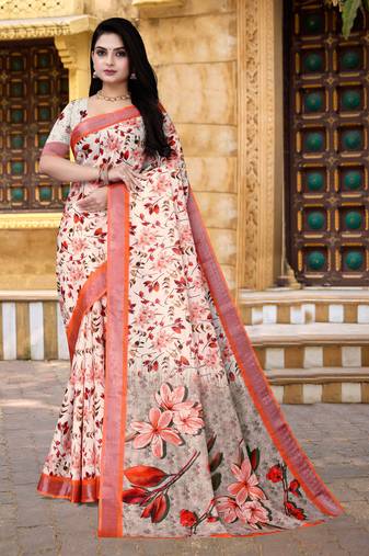  Multi Cotton Linen Floral Digital Printed Saree