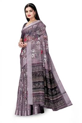  Multi Cotton Linen Floral Digital Printed Saree 3