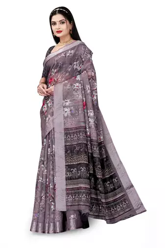  Multi Cotton Linen Floral Digital Printed Saree