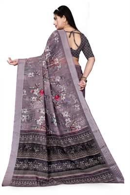  Multi Cotton Linen Floral Digital Printed Saree 4