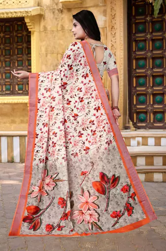  Multi Cotton Linen Floral Digital Printed Saree