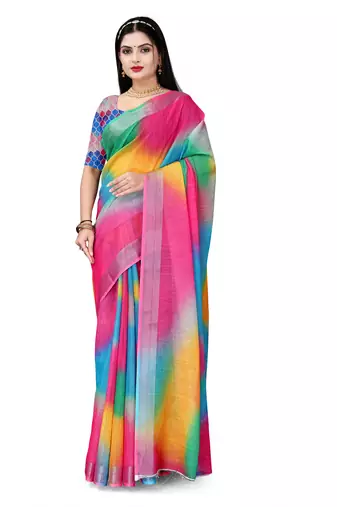  Multi Cotton Linen Digital Printed Saree