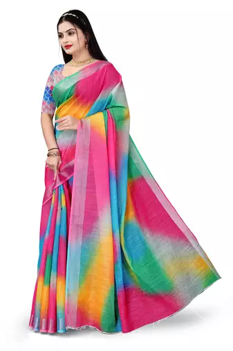  Multi Cotton Linen Digital Printed Saree