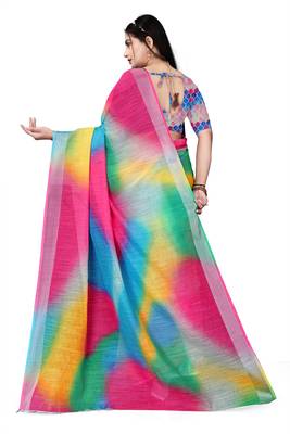  Multi Cotton Linen Digital Printed Saree 4