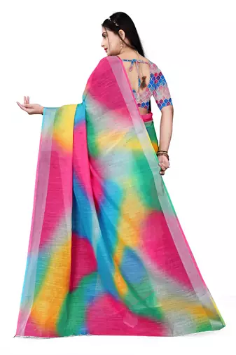  Multi Cotton Linen Digital Printed Saree