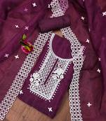 Wine Floral embroidered organza suit set with lace detailing