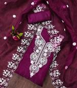 Wine Floral embroidered organza suit set with lace detailing