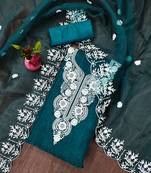 Teal Floral embroidered organza suit set with lace detailing