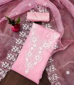 Pink Floral embroidered organza suit set with lace detailing