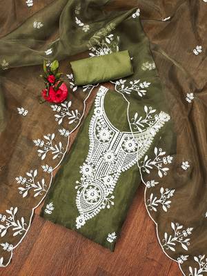 mehendi powder organza suit set with intricate white thread embroidery 1