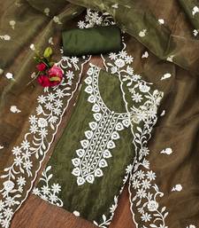 Olive Green Graceful organza embroidered suit set with matching dupatta