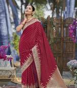 red banarasi satin silk jacquard woven saree with blouse piece