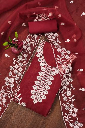 Red Graceful organza embroidered suit set with matching dupatta