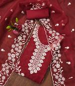 Red Graceful organza embroidered suit set with matching dupatta