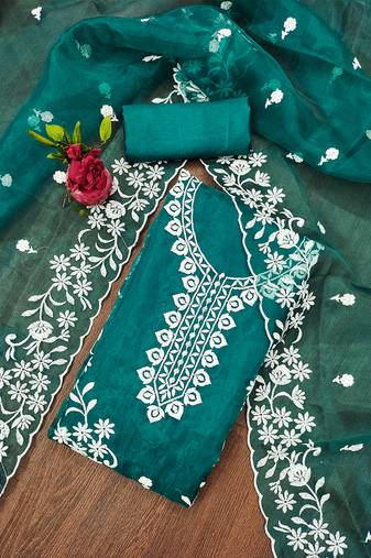 Teal Graceful organza embroidered suit set with matching dupatta