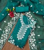 Teal Graceful organza embroidered suit set with matching dupatta