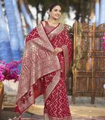 red banarasi satin silk jacquard woven saree with blouse piece