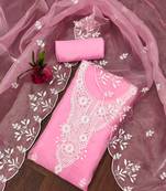 Pink powder organza suit set with intricate white thread embroidery