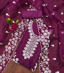 Wine Graceful organza embroidered suit set with matching dupatta