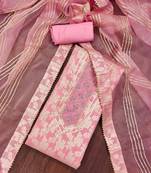 Pink Graceful jacquard dress material with handwork & organza lace dupatta