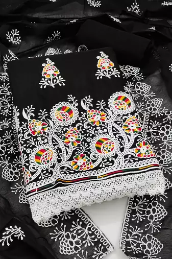 jacquard dress material with multicolor embroidery & soft cotton dupatta