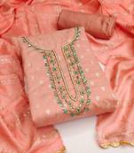 jacquard suit set with embroidered neck & soft cotton dupatta