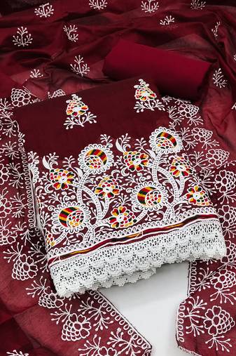 jacquard dress material with multicolor embroidery & soft cotton dupatta