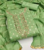jacquard suit set with embroidered neck & soft cotton dupatta