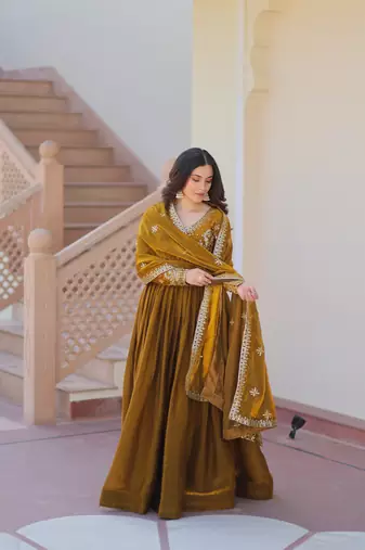 Gold Embroidery Sequins Work Long Kurti 
