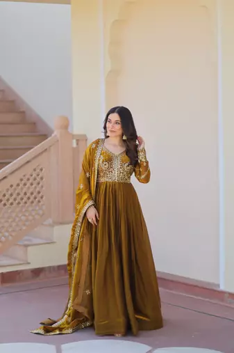 Gold Embroidery Sequins Work Long Kurti 