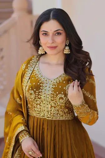 Gold Embroidery Sequins Work Long Kurti 