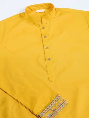 Yellow cotton thread with sequins embroidered work wedding festival party wear straight kurta with jacket 8