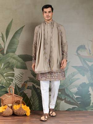 beige silk embroidered kurta with dupatta 7