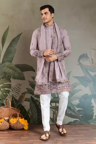 DUSTY PINK VISCOSE SILK THEAD WITH SEQUINS EMBROIDERED WORK WEDDING FESTIVAL PARTY WEAR STRAIGHT KURTA WITH DUPATTA