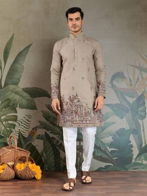beige silk embroidered kurta with dupatta 8