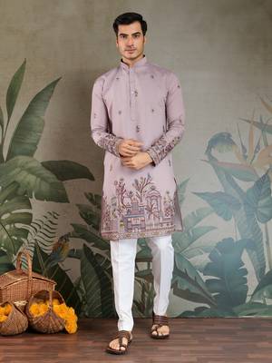DUSTY PINK VISCOSE SILK THEAD WITH SEQUINS EMBROIDERED WORK WEDDING FESTIVAL PARTY WEAR STRAIGHT KURTA WITH DUPATTA 8