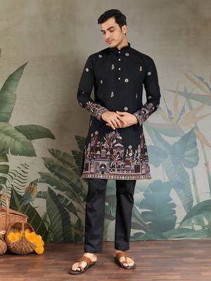BLACK VISCOSE SILK THEAD WITH SEQUINS EMBROIDERED WORK WEDDING FUNCTION FESTIVAL PARTY WEAR STRAIGHT KURTA WITH DUPATTA 8