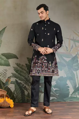 BLACK VISCOSE SILK THEAD WITH SEQUINS EMBROIDERED WORK WEDDING FUNCTION FESTIVAL PARTY WEAR STRAIGHT KURTA WITH DUPATTA