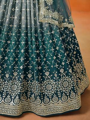 mesmerizing Dove blue zari and sequins embroidered georgette indian wedding lehenga dress 7