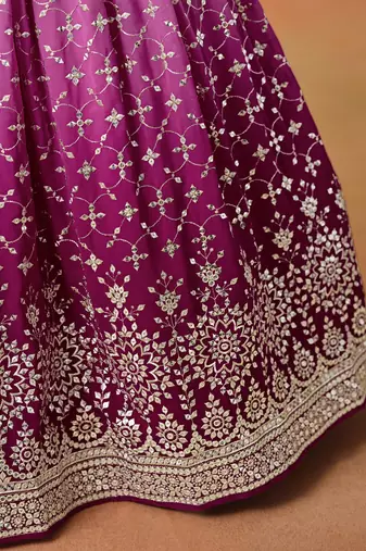 Graceful rani pink zari sequins embroidered georgette indian wedding designer lehenga dress
