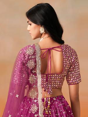 Charming red pink zari embroidery with sequins work georgette lehenga 7