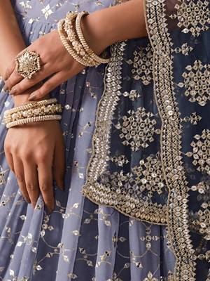 Bewitching navy blue and grey sequins zari emrbroidered georgette indian wedding designer lehenga dress 7