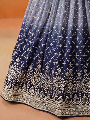 Bewitching navy blue and grey sequins zari emrbroidered georgette indian wedding designer lehenga dress 9